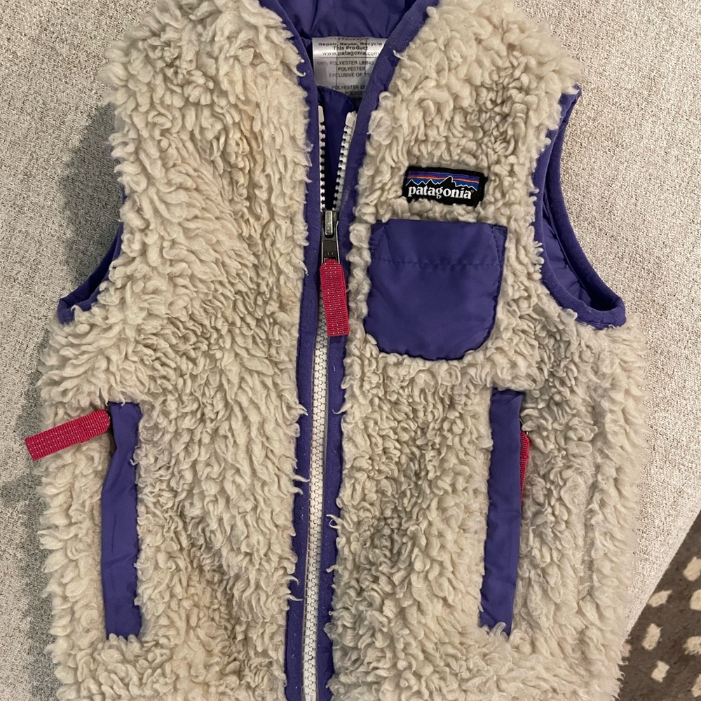 Patagonia Cream and Purple Fleece Vest